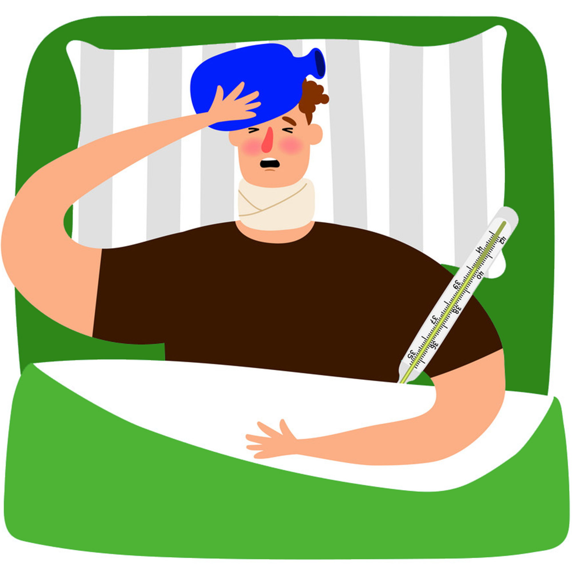 Illustration d'une personne malade ayant un besoin urgent de médicaments satisfaite des services www.home-pharma.fr